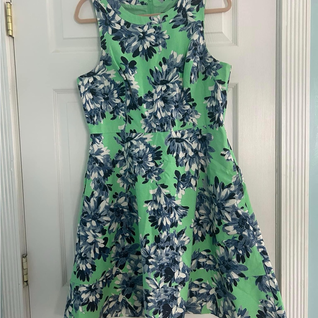 J. Crew Green Pleated Fit And Flare Dress